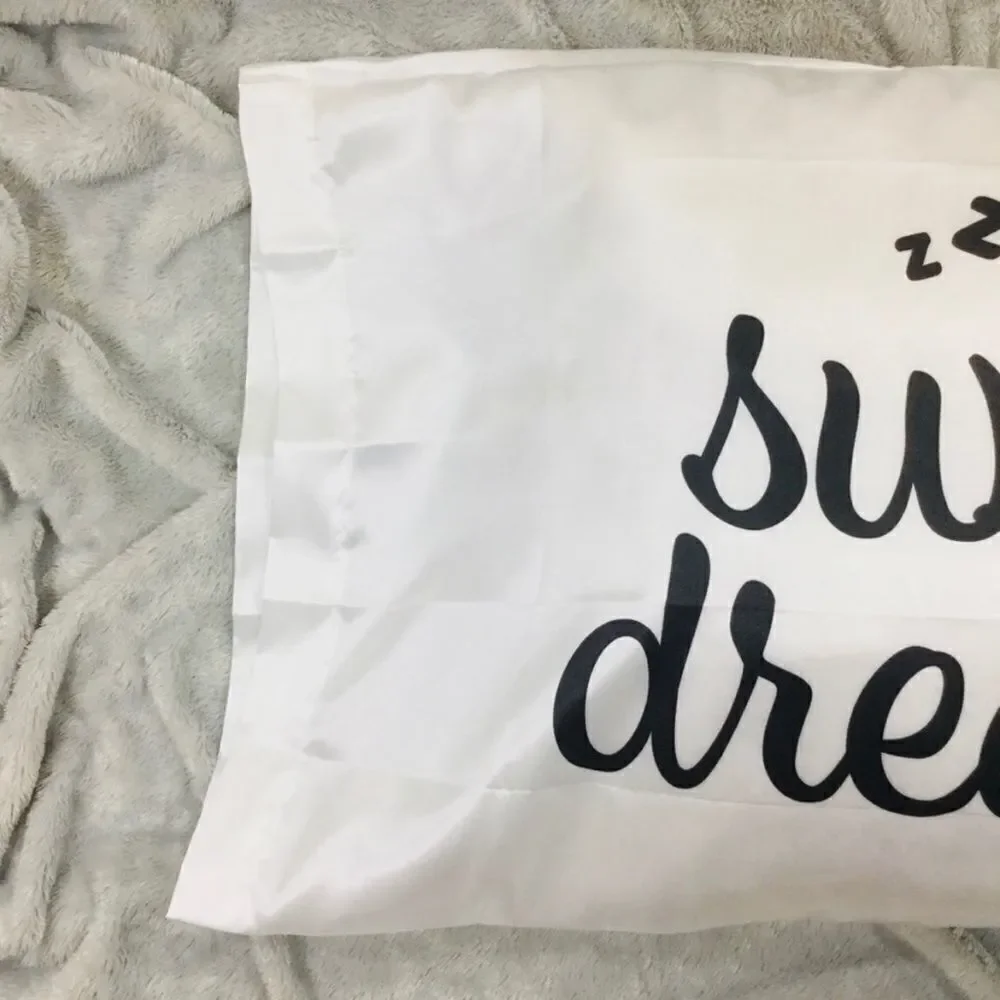 NWT 2  Pc Satin Graphic Sweet dreams Pillow shams cover Pillowcases